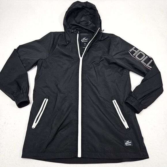 Hollister Khalid Windbreaker Hooded Jacket Size Medium Black Epic Flex - Picture 1 of 9